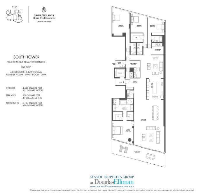 The South D2 Floorplan at the Four Seasons Residences at the Surf Club, Luxury Oceanfront Condos in Miami Beach