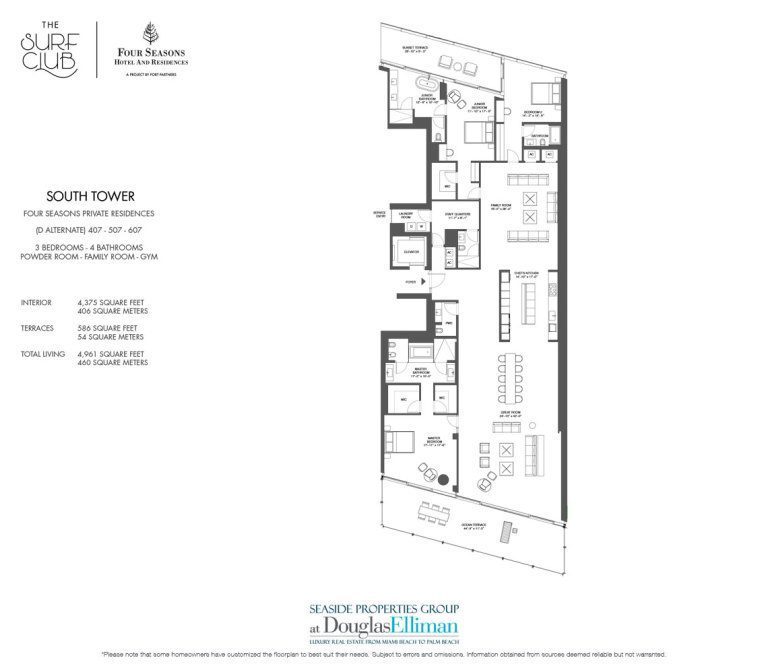 The South D Alternate Floorplan at the Four Seasons Residences at the Surf Club, Luxury Oceanfront Condos in Miami Beach