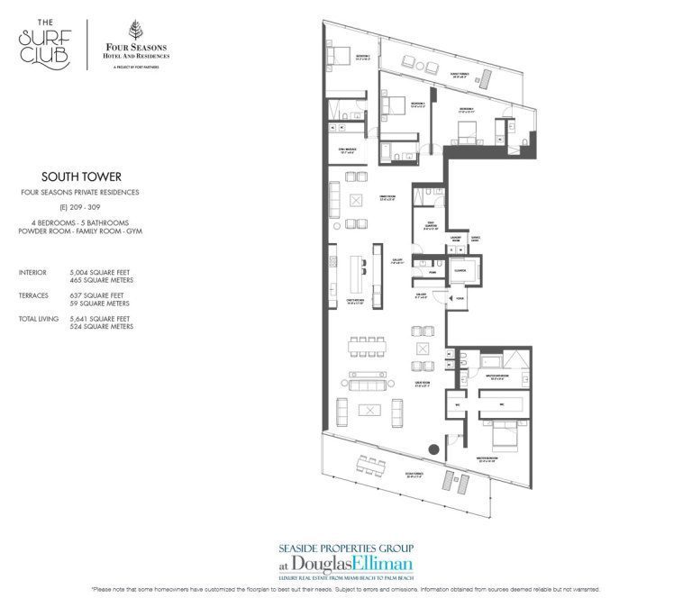 The South E Floorplan at the Four Seasons Residences at the Surf Club, Luxury Oceanfront Condos in Miami Beach