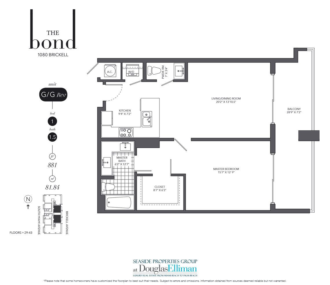 The Residence G Floorplan at Bond on Brickell, Luxury Seaside Condos in Miami, Florida, Florida 33131