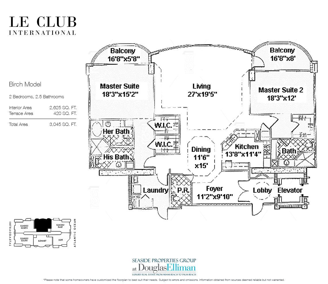 The Birch Model Floorplan at Le Club International, Luxury Waterfront Condos in Fort Lauderdale, Florida 33304