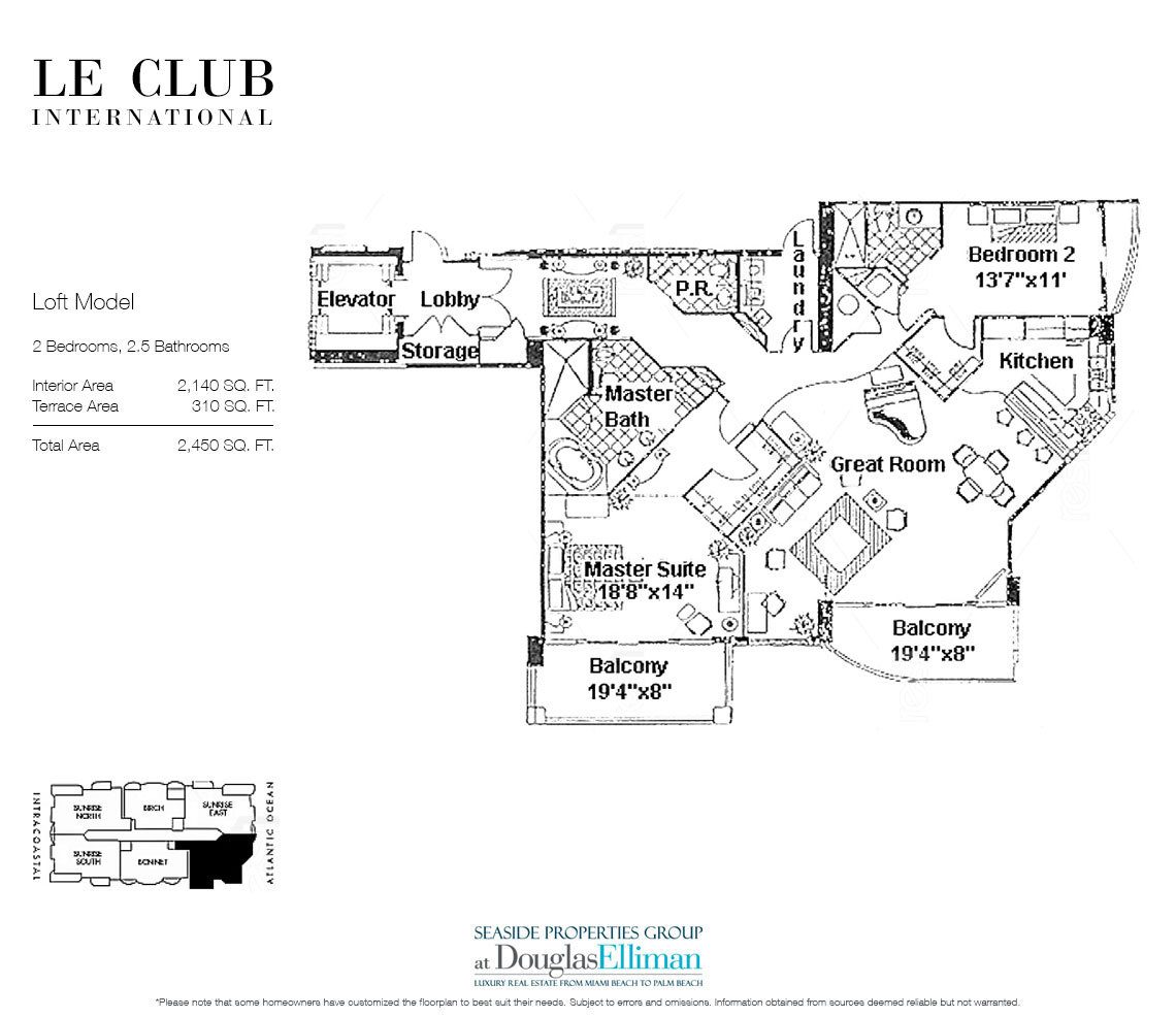 The Loft Model Floorplan at Le Club International, Luxury Waterfront Condos in Fort Lauderdale, Florida 33304