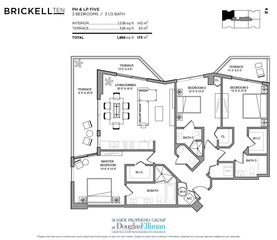 The Penthouse 05 Model Floorplan at Brickell Ten, Luxury Seaside Condos in Miami, Florida, Florida 33130