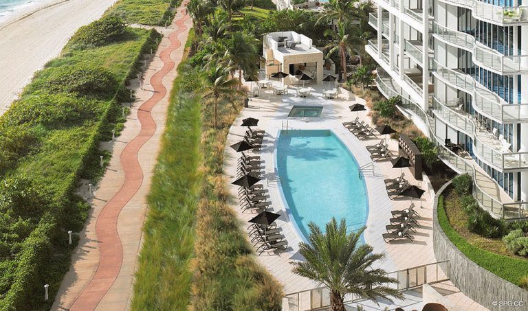 View of the Pool at Canyon Ranch Living, Luxury Oceanfront Condominiums Located at 6799-6899 Collins Avenue, Miami Beach, FL 33141