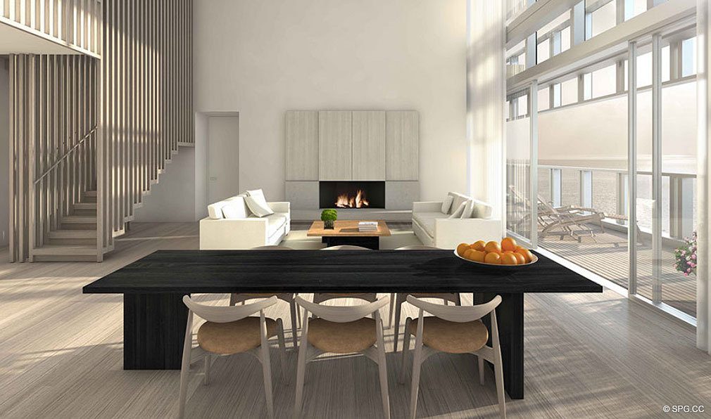 Dining and Living Area at Edition, Luxury Oceanfront Condominiums Located at 2901 Collins Ave, Miami Beach, FL 33140
