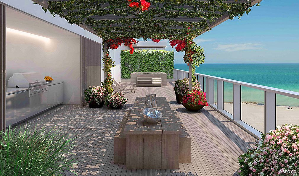 Penthouse Terrace at Edition, Luxury Oceanfront Condominiums Located at 2901 Collins Ave, Miami Beach, FL 33140