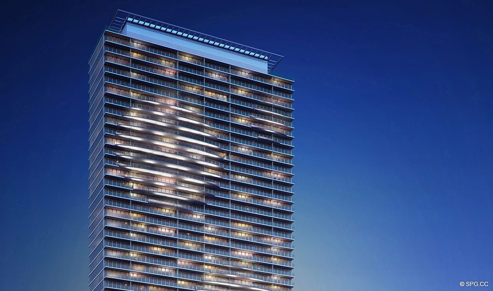 One Paraiso at Night, Luxury Waterfront Condominiums Located at 701 NE 31st St, Miami, FL 33137